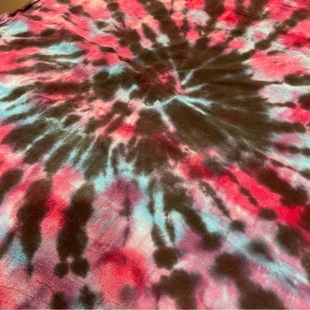 Hand tie dyed kitchen flour sack towel purple blue magenta black spiral